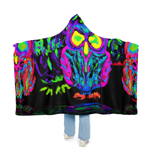 "Owls After Dark" - NEON Owls Art Hooded Snuggle Blanket