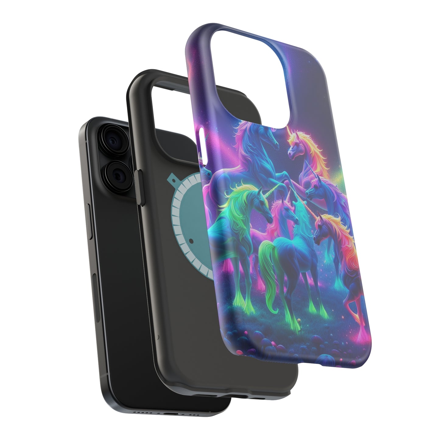 Neon Spectacle of Unicorns Neon Unicorns Premium Art Magsafe Magnet Tough IPhone 13 14 15 Pro Plus Max and Mini in Matte and Glossy Phone cases