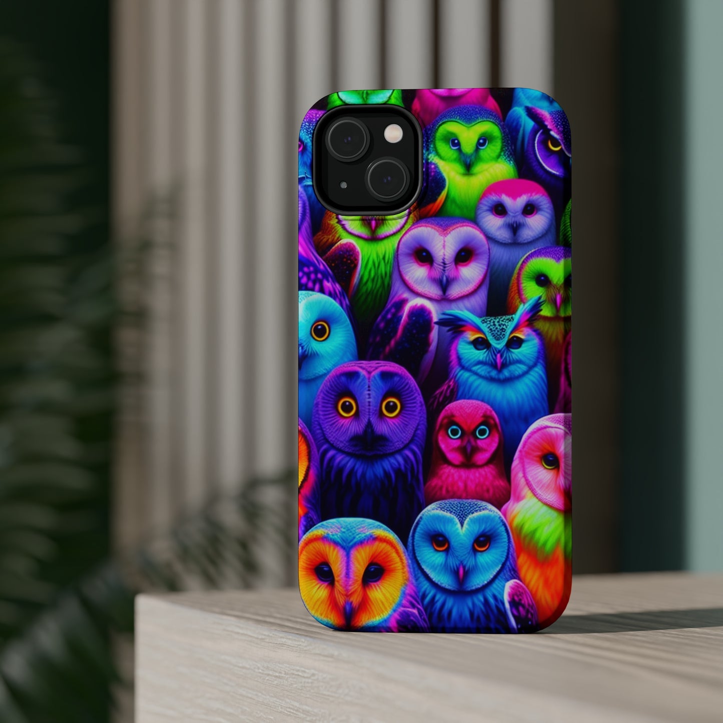 Vivid Nocturnal Neonatures Neon Owls Premium Art Magsafe Magnet Tough IPhone 13 14 15 Pro Plus Max and Mini in Matte and Glossy Phone cases