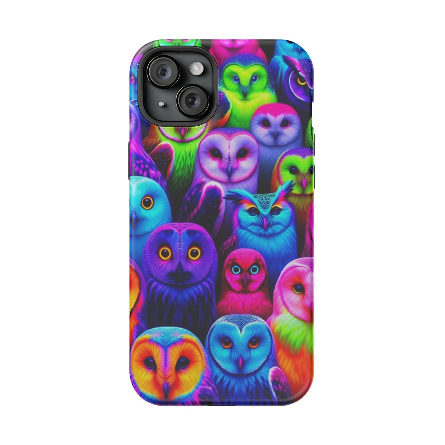 Vivid Nocturnal Neonatures Neon Owls Premium Art Magsafe Magnet Tough IPhone 13 14 15 Pro Plus Max and Mini in Matte and Glossy Phone cases