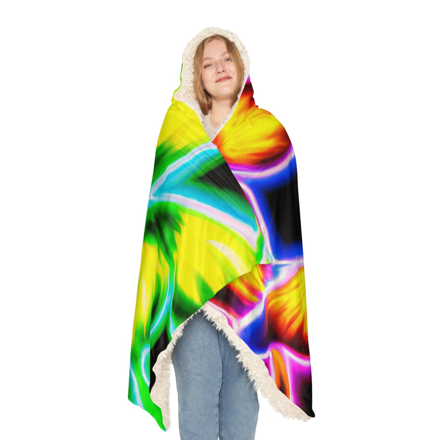 "The Glowing Constellation" - NEON Butterflies Art Hooded Snuggle Blanket