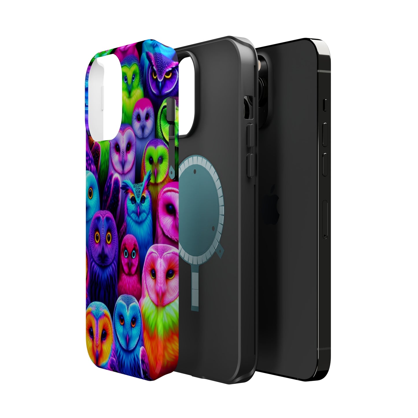 Vivid Nocturnal Neonatures Neon Owls Premium Art Magsafe Magnet Tough IPhone 13 14 15 Pro Plus Max and Mini in Matte and Glossy Phone cases
