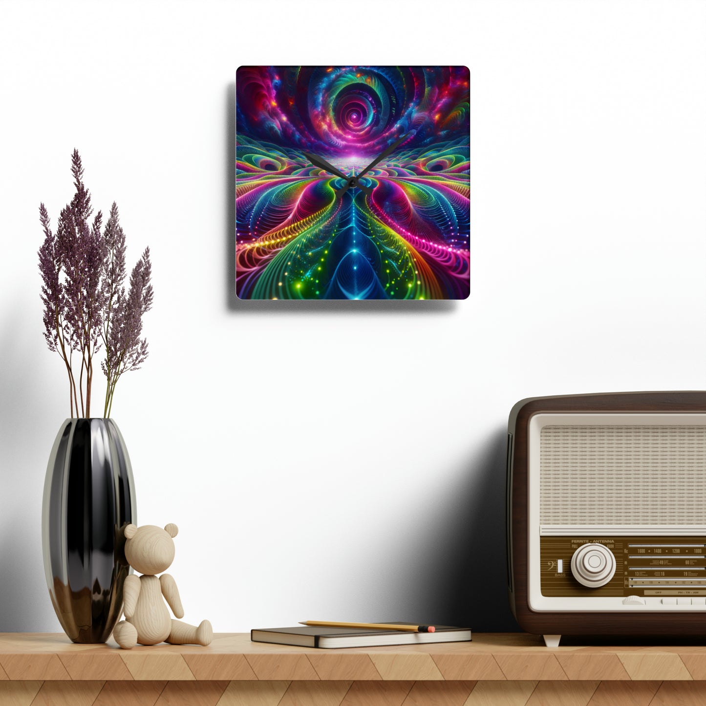 "Viva Vortex" Infinity Patterns Art Acrylic Clock