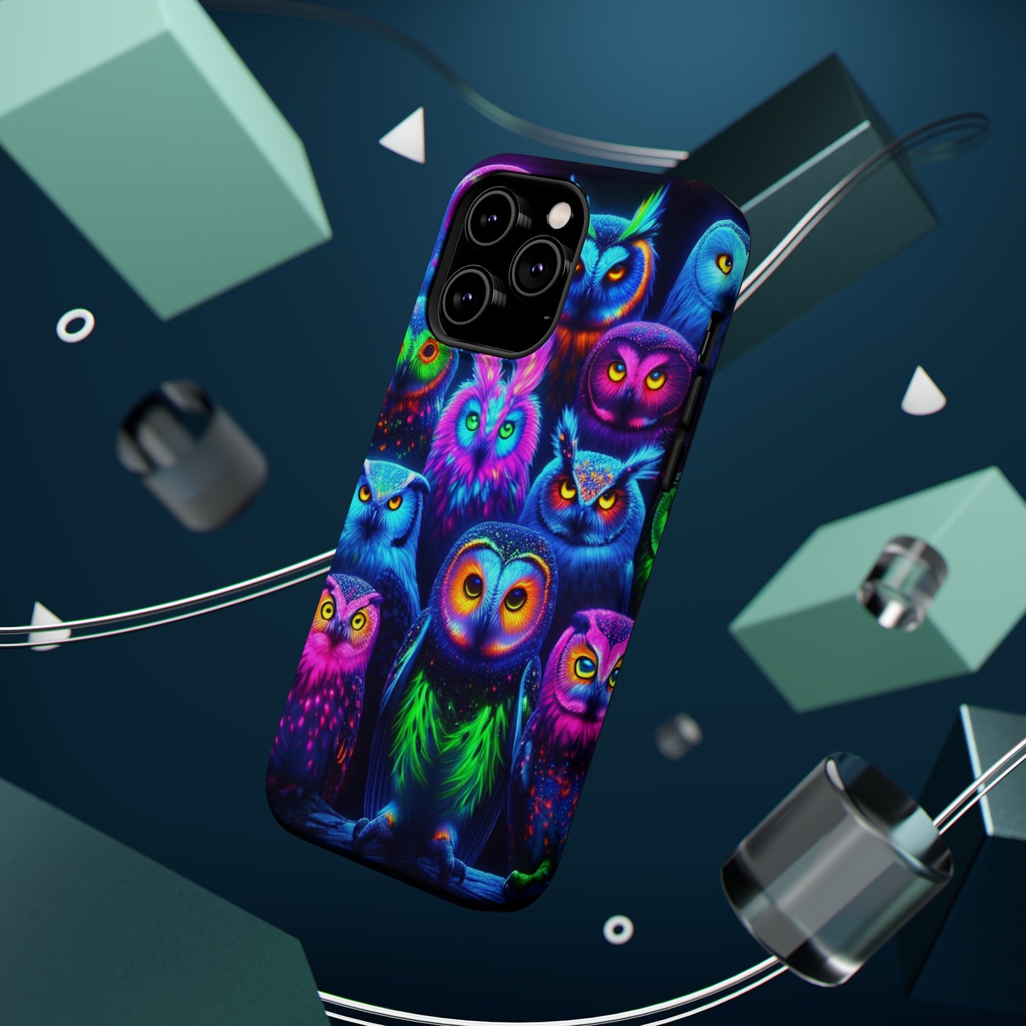 Neon Nocturnal Nook Neon Owls Premium Art Magsafe Magnet Tough IPhone 13 14 15 Pro Plus Max and Mini in Matte and Glossy Phone cases