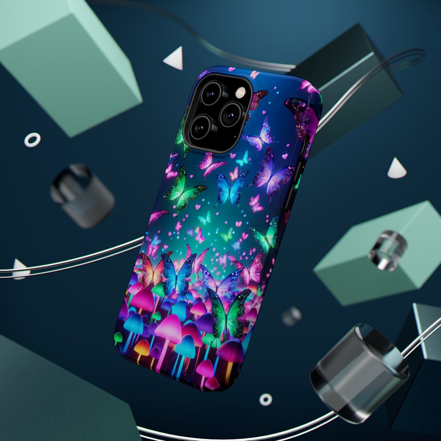 Neon Eden. Neon Butterflies and Mushrooms Premium Art Magsafe Magnet Tough IPhone 13 14 15 Pro Plus Max and Mini in Matte and Glossy Phone cases