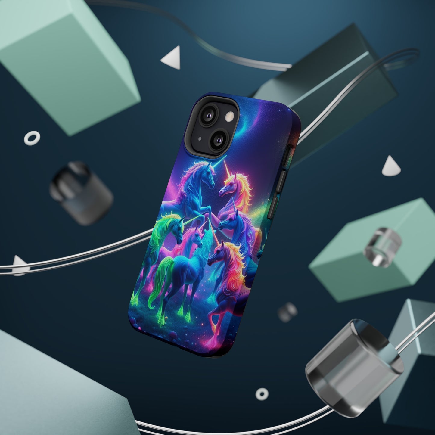 Neon Spectacle of Unicorns Neon Unicorns Premium Art Magsafe Magnet Tough IPhone 13 14 15 Pro Plus Max and Mini in Matte and Glossy Phone cases