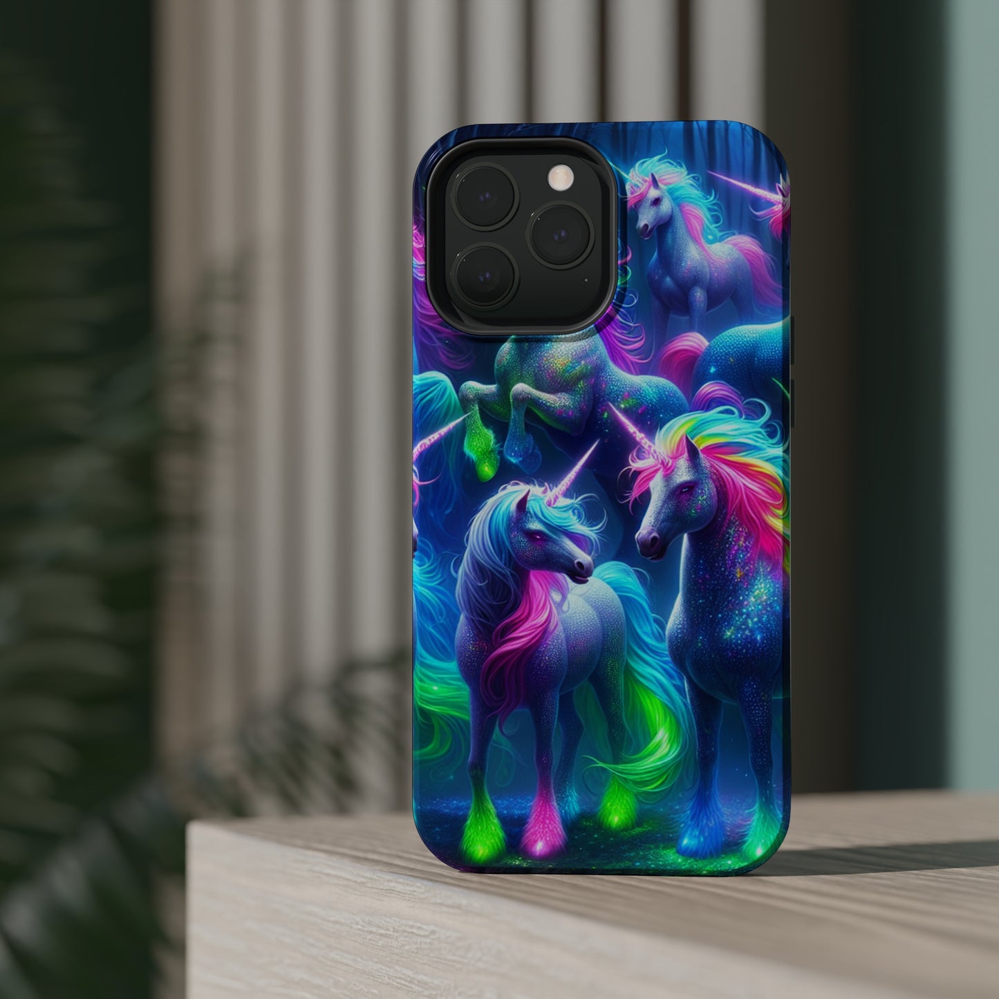 Vivid Dreamscape of Neon Unicorns Neon Unicorns Premium Art Magsafe Magnet Tough IPhone 13 14 15 Pro Plus Max and Mini in Matte and Glossy Phone cases
