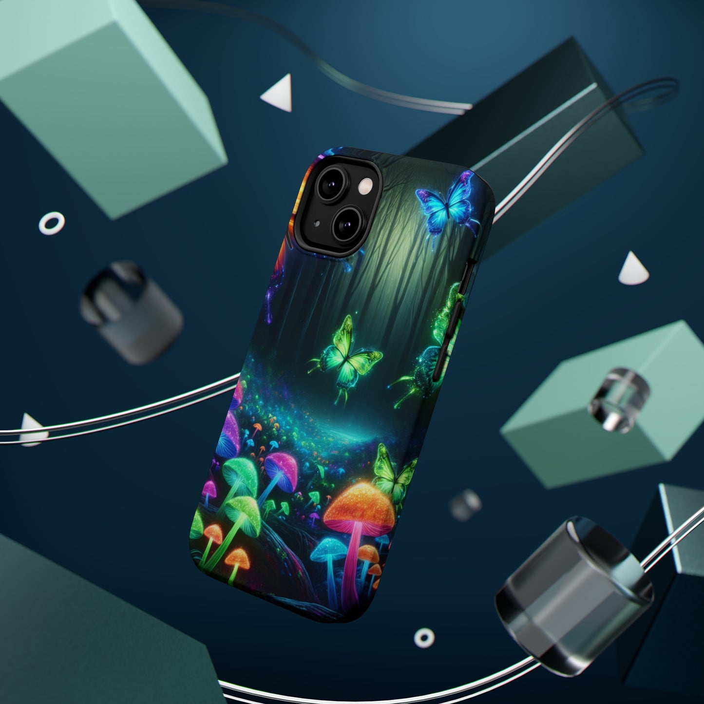 Neon Nocturne. Neon Butterflies and Mushrooms Premium Art Magsafe Magnet Tough IPhone 13 14 15 Pro Plus Max and Mini in Matte and Glossy Phone cases