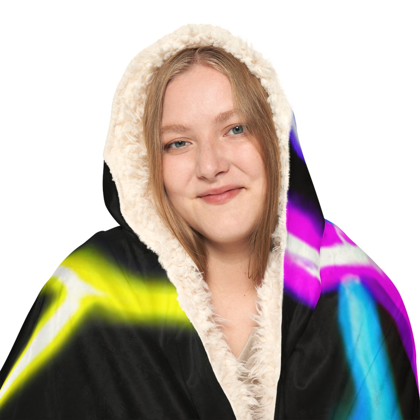 "Vivid Unicorns" - NEON Unicorns Art Hooded Snuggle Blanket