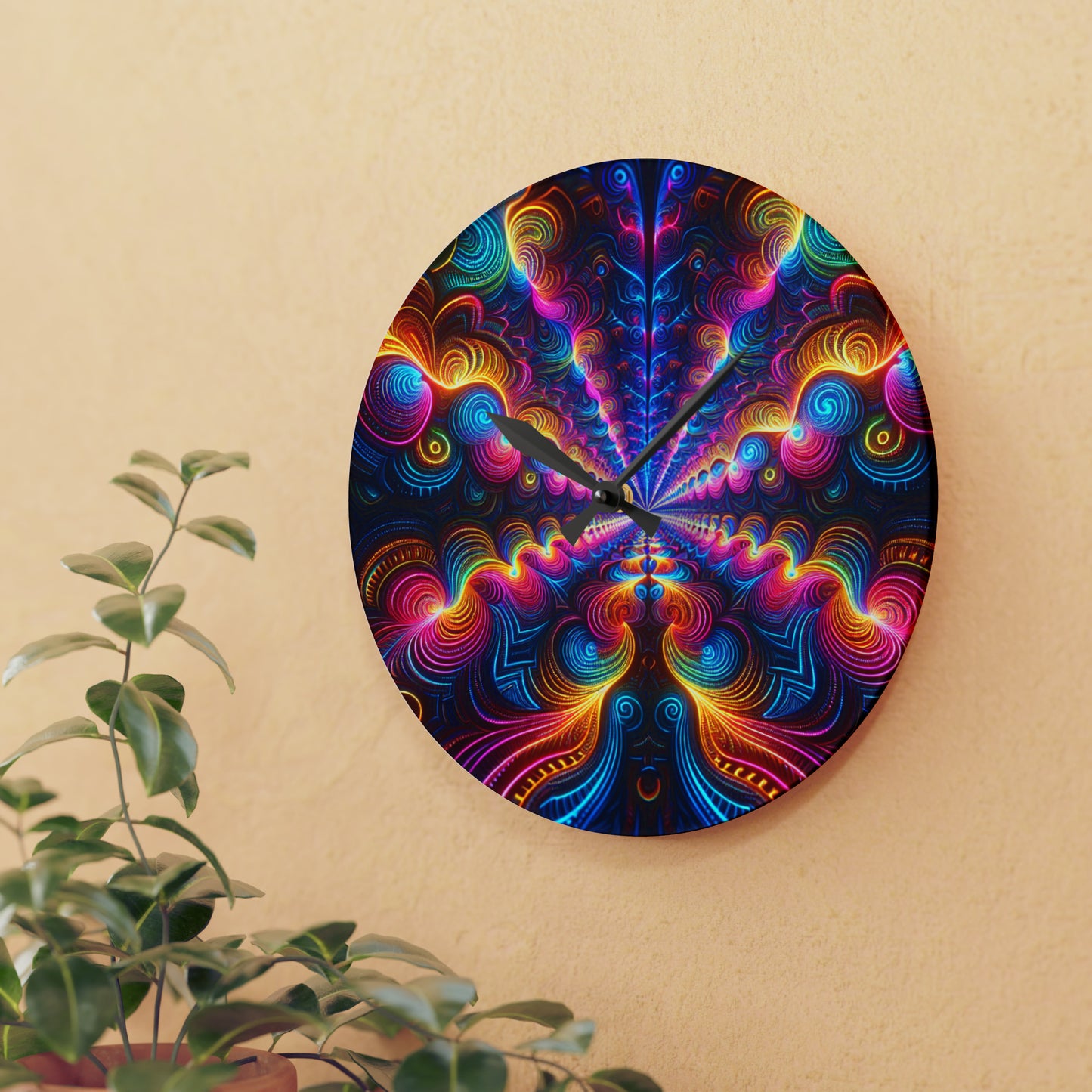 "Infinite Neon Trippiness" Infinity Patterns Art Acrylic Clock