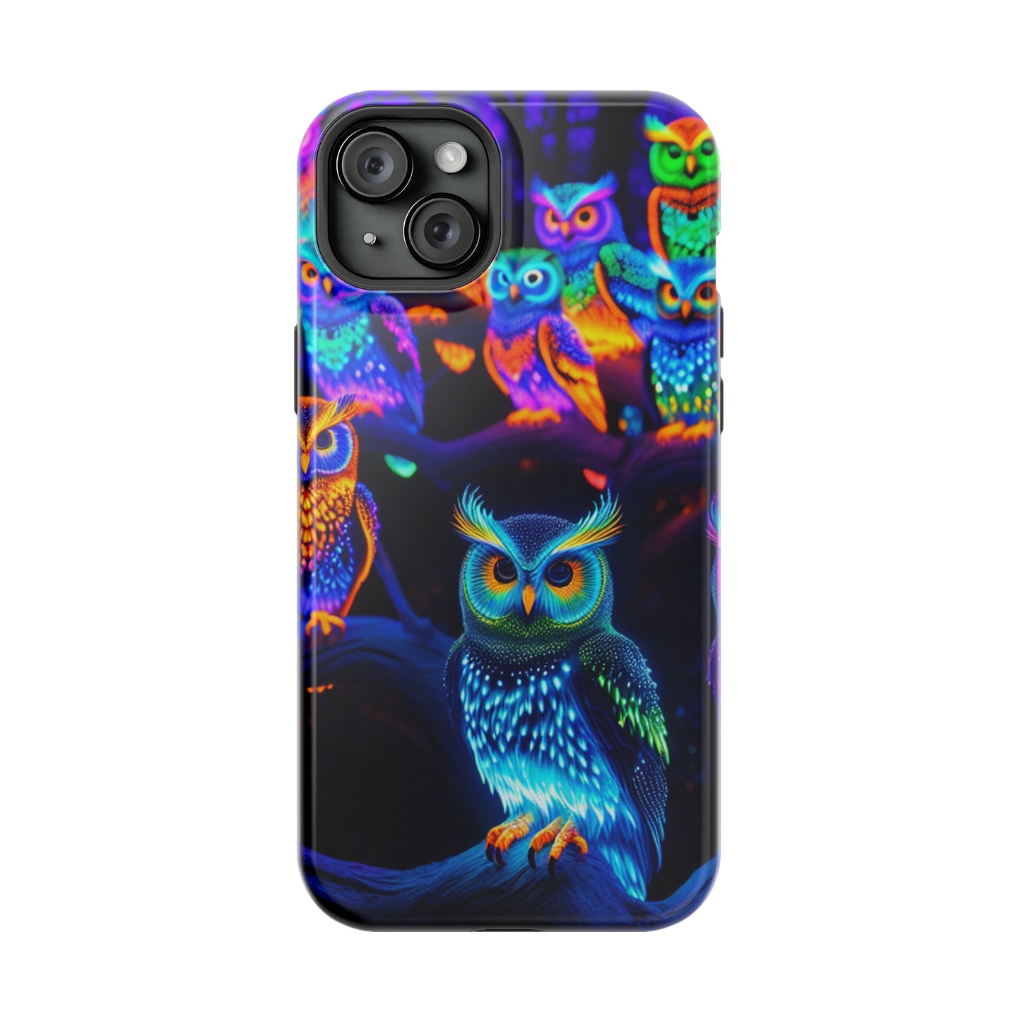 Glowing Neon Clan. Neon Owls Premium Art Magsafe Magnet Tough IPhone 13 14 15 Pro Plus Max and Mini in Matte and Glossy Phone cases