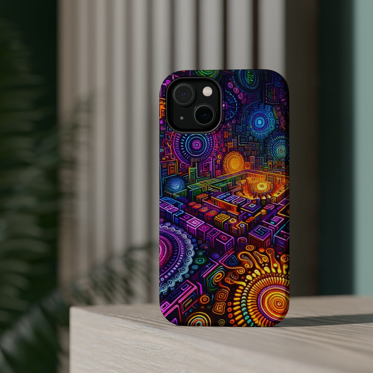 Vivid Voyage of Infinity Neon Splendor. Neon Trippy Infinity Patterns Premium Art Magsafe Magnet Tough IPhone 13 14 15 Pro Plus Max and Mini in Matte and Glossy Phone cases
