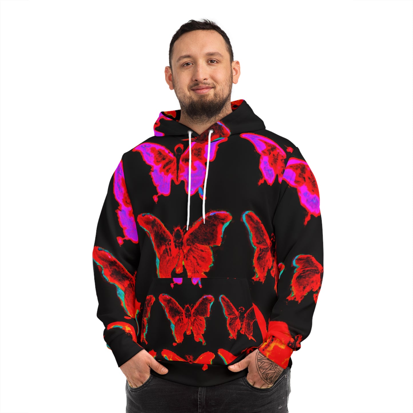 "Neon Nectar: A Butterfly's Flight" - Butterflies AOP Hoodie