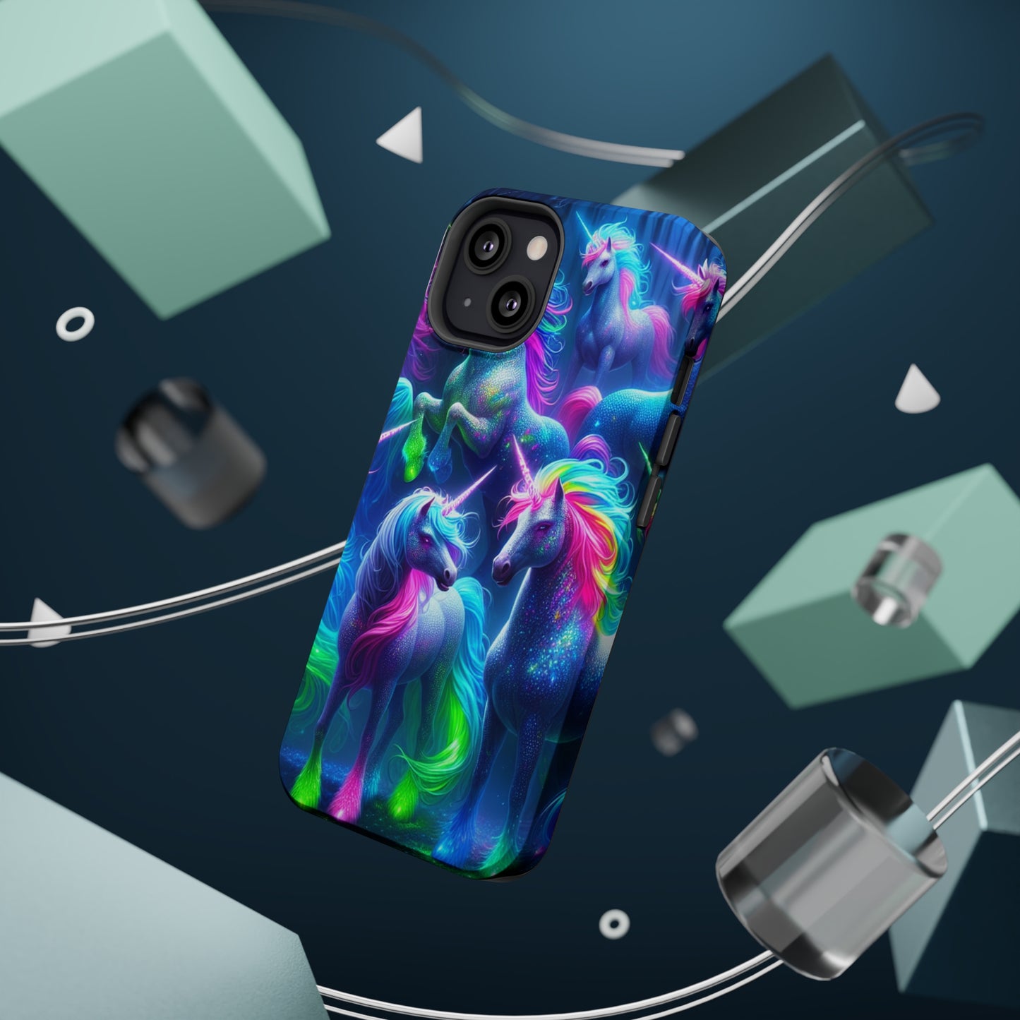Vivid Dreamscape of Neon Unicorns Neon Unicorns Premium Art Magsafe Magnet Tough IPhone 13 14 15 Pro Plus Max and Mini in Matte and Glossy Phone cases