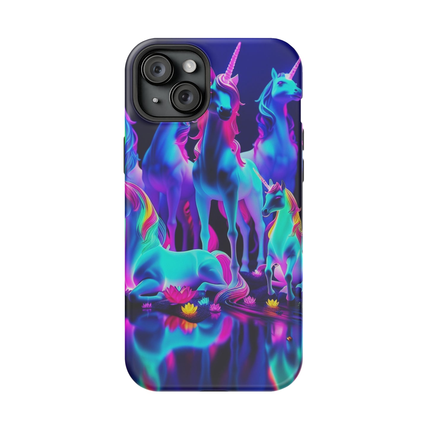 'Neon Dreamscape of Uni-Colors' Neon Unicorns Premium Art Magsafe Magnet Tough IPhone 13 14 15 Pro Plus Max and Mini in Matte and Glossy Phone cases