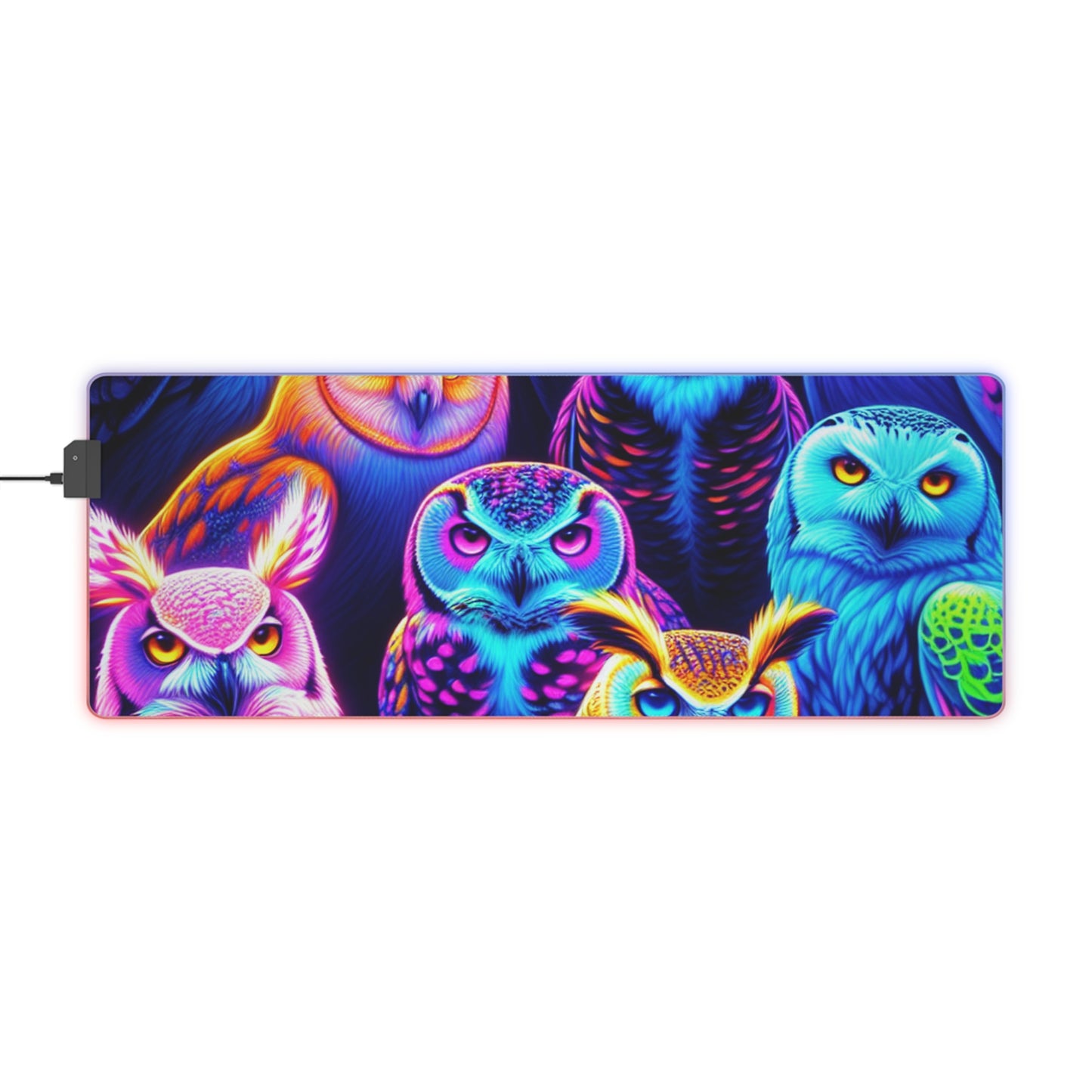 Neon Nocturnal Composition. NEON Owls Art LED Mousepad
