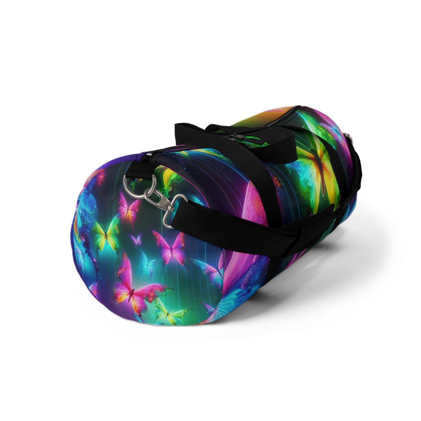 Fantasia in Neon. - Neon Butterflies Duffle Bag