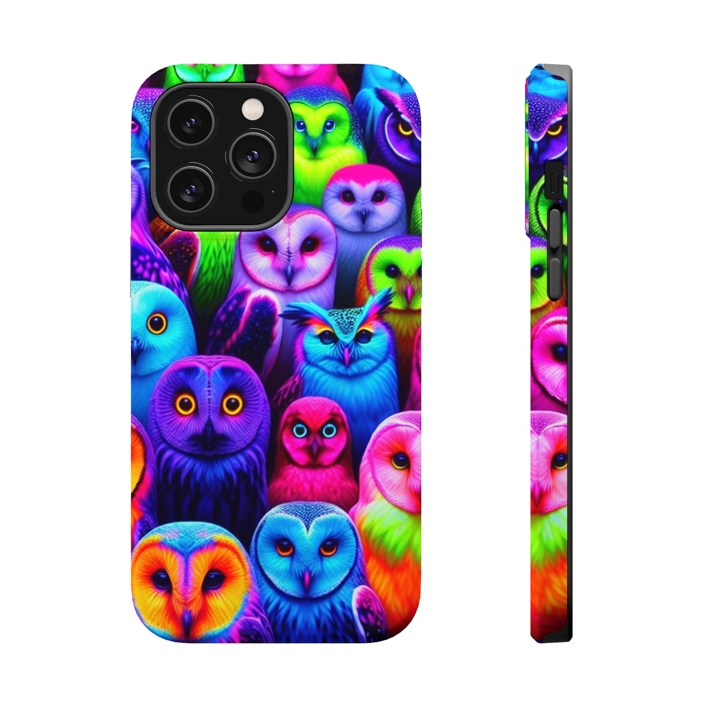 Vivid Nocturnal Neonatures Neon Owls Premium Art Magsafe Magnet Tough IPhone 13 14 15 Pro Plus Max and Mini in Matte and Glossy Phone cases