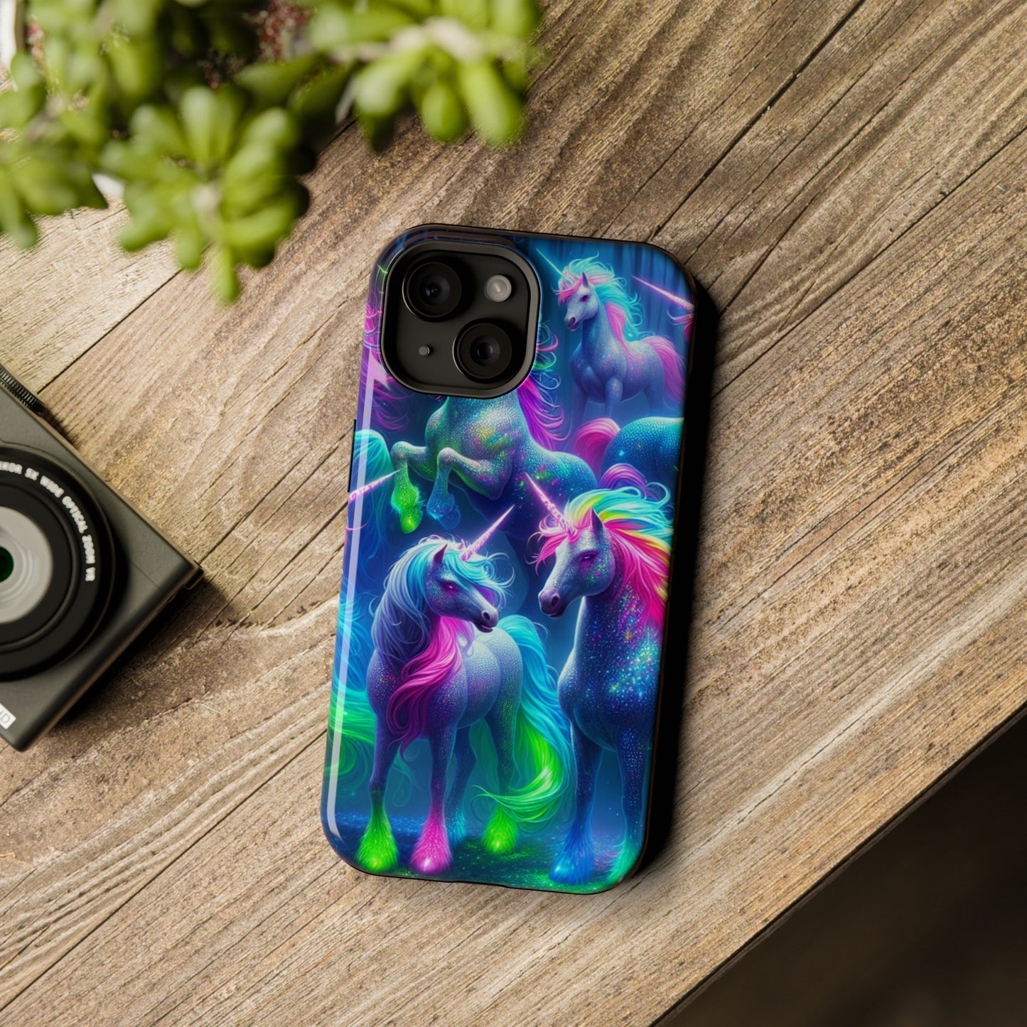 Vivid Dreamscape of Neon Unicorns Neon Unicorns Premium Art Magsafe Magnet Tough IPhone 13 14 15 Pro Plus Max and Mini in Matte and Glossy Phone cases