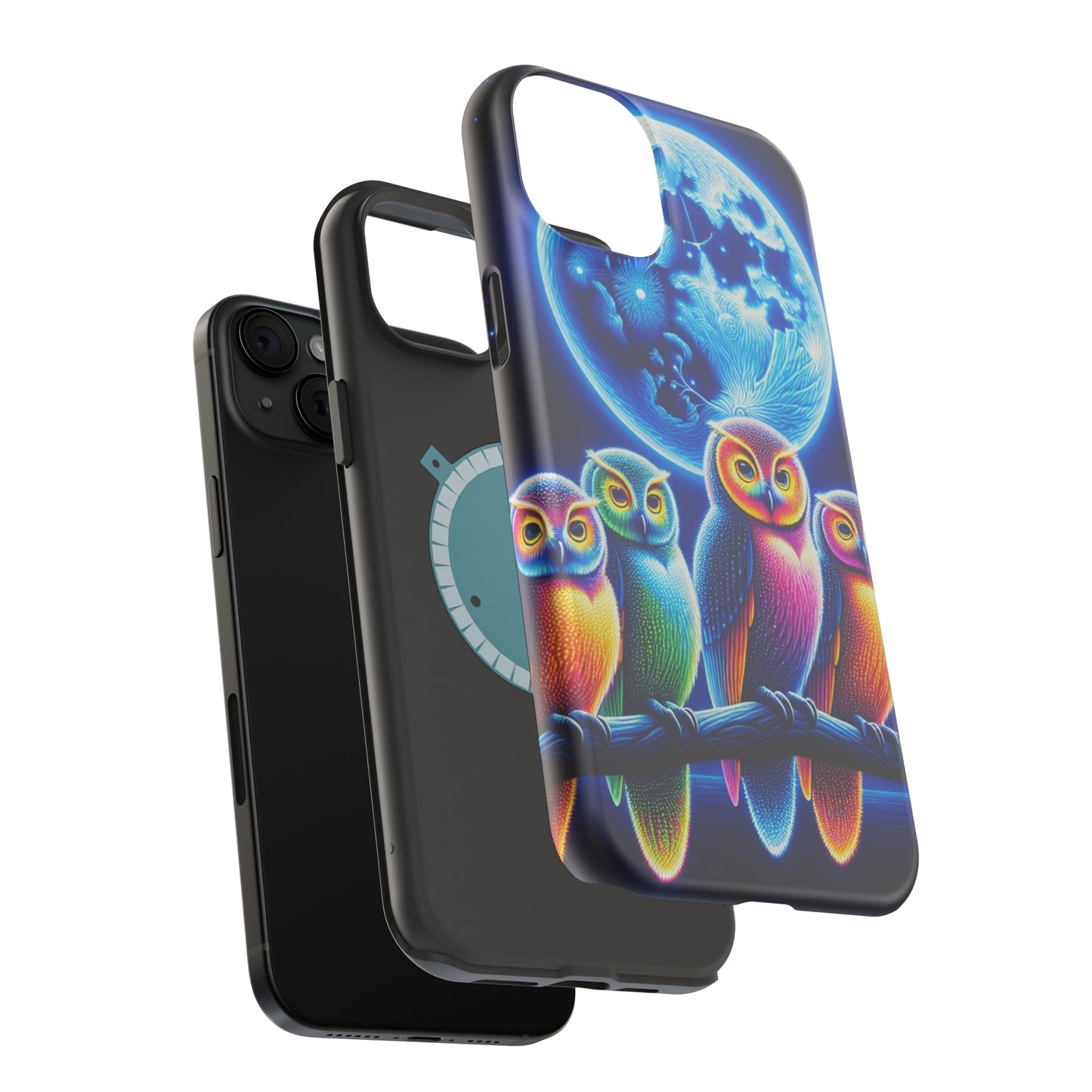 Neon Nocturnal Orbitals. Neon Owls Premium Art Magsafe Magnet Tough IPhone 13 14 15 Pro Plus Max and Mini in Matte and Glossy Phone cases