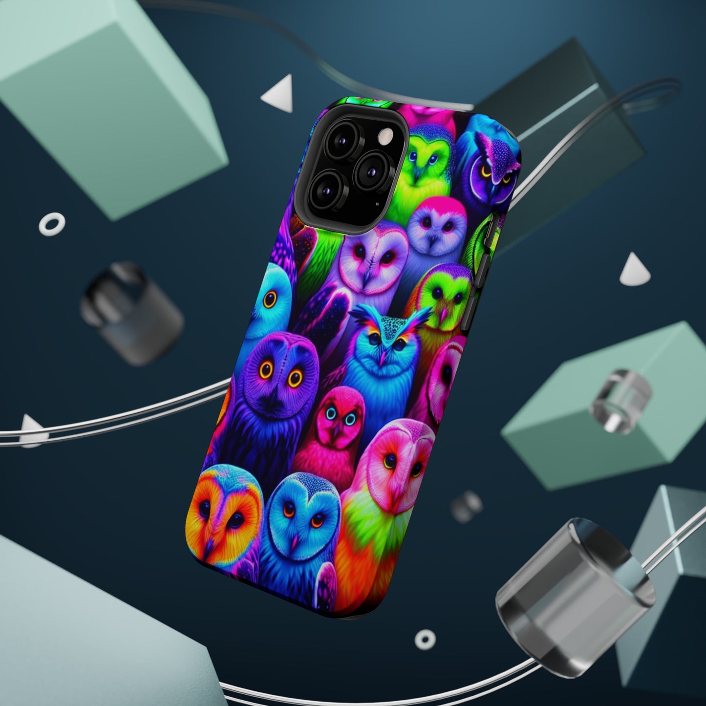 Vivid Nocturnal Neonatures Neon Owls Premium Art Magsafe Magnet Tough IPhone 13 14 15 Pro Plus Max and Mini in Matte and Glossy Phone cases