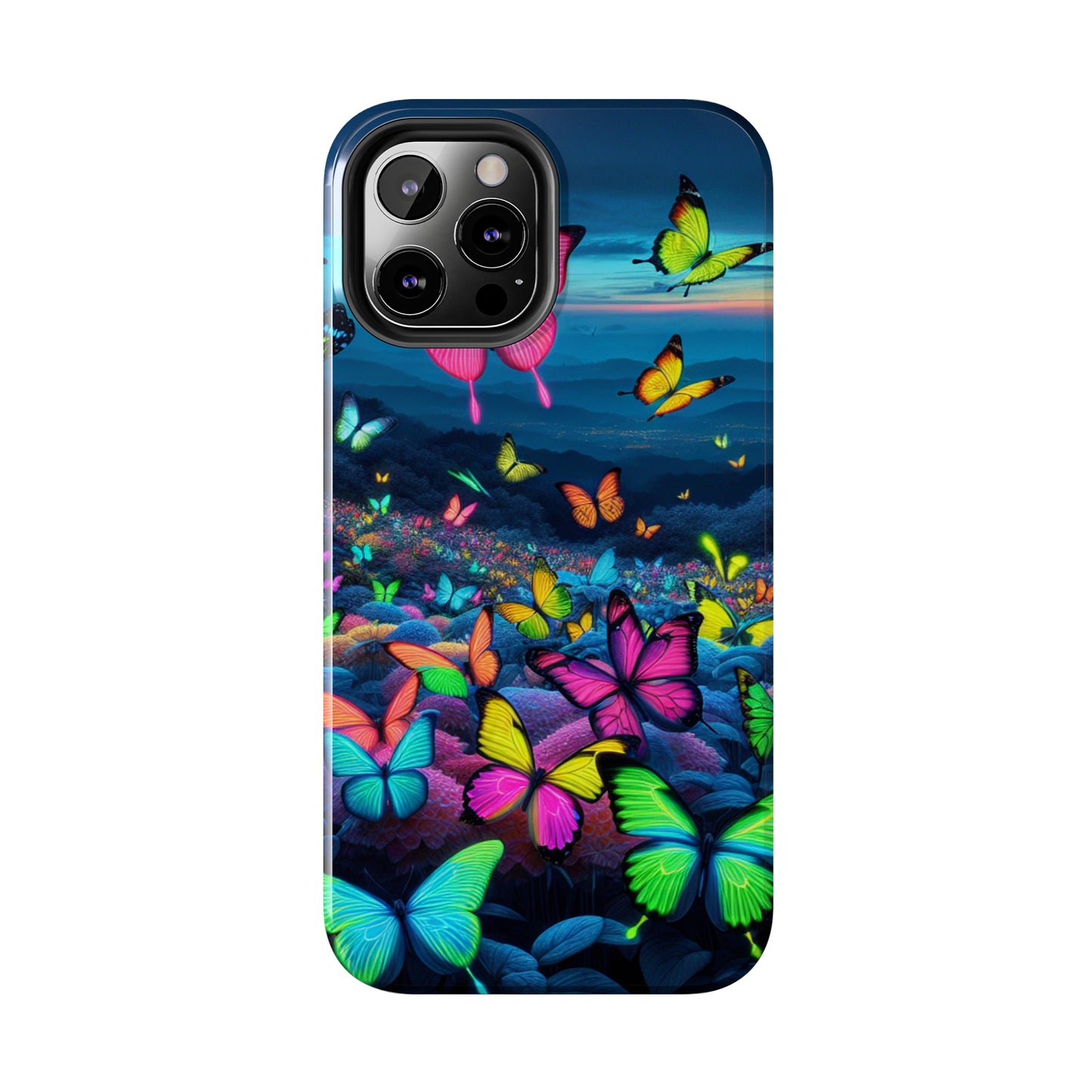 "Neon Flight Spectacle" NEON Butterflies Tough Phone Case Iphone 6 7 8 9 10 11 12 13 14 SE X XR XS Pro Max Mini Plus