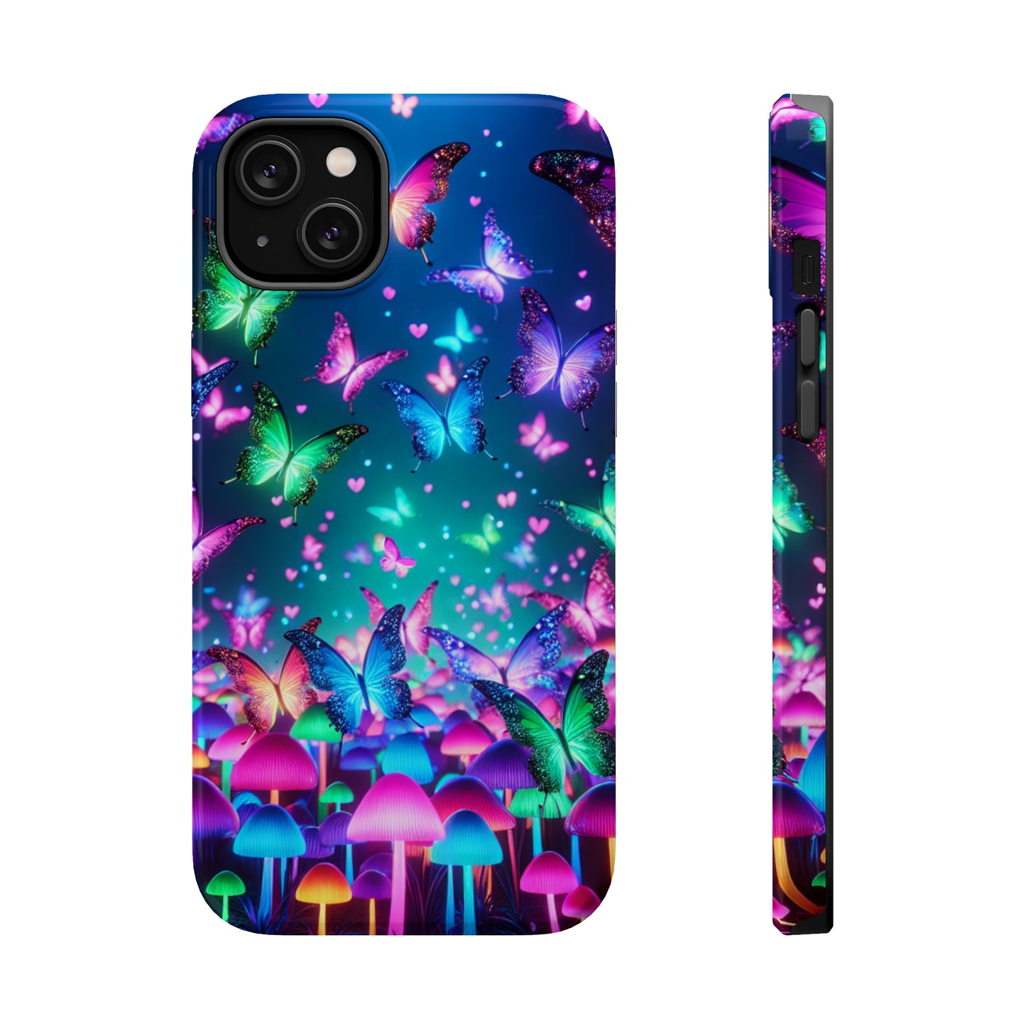 Neon Eden. Neon Butterflies and Mushrooms Premium Art Magsafe Magnet Tough IPhone 13 14 15 Pro Plus Max and Mini in Matte and Glossy Phone cases