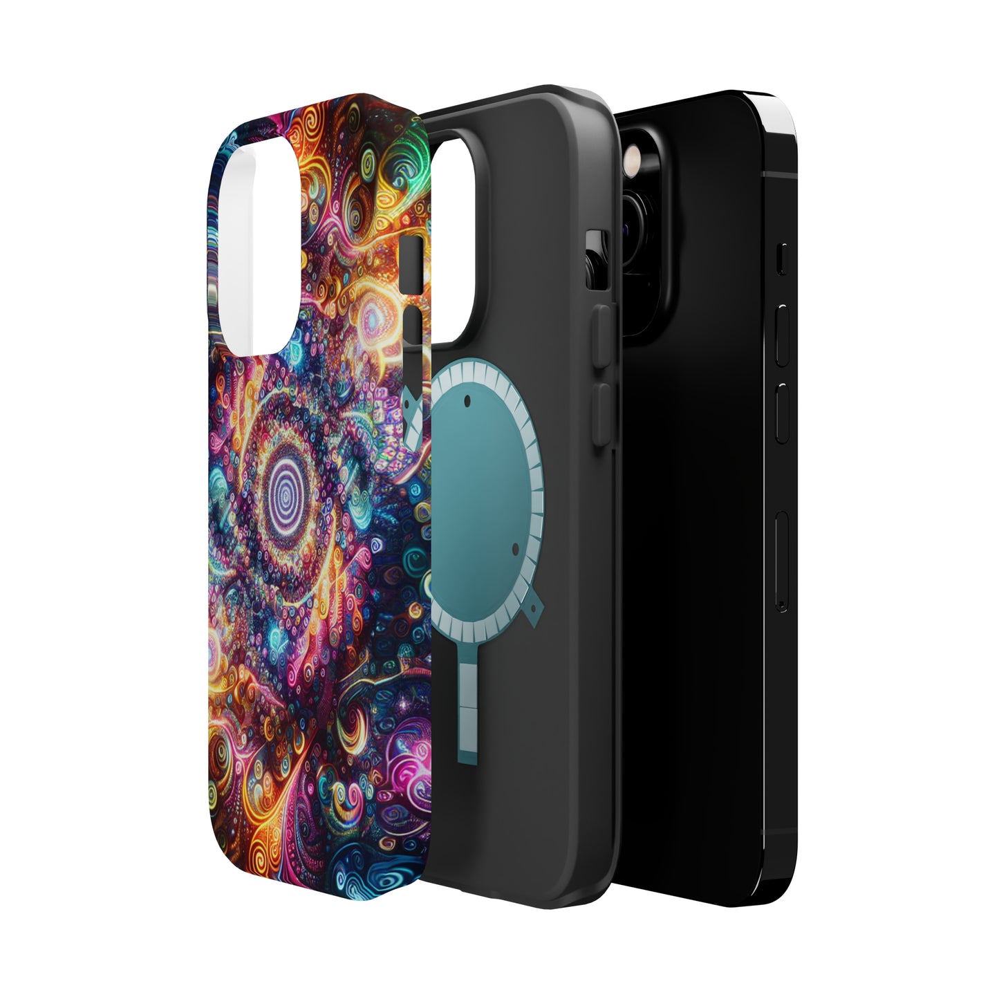 Cosmic Chromatic Mirage. Neon Trippy Infinity Patterns Premium Art Magsafe Magnet Tough IPhone 13 14 15 Pro Plus Max and Mini in Matte and Glossy Phone cases