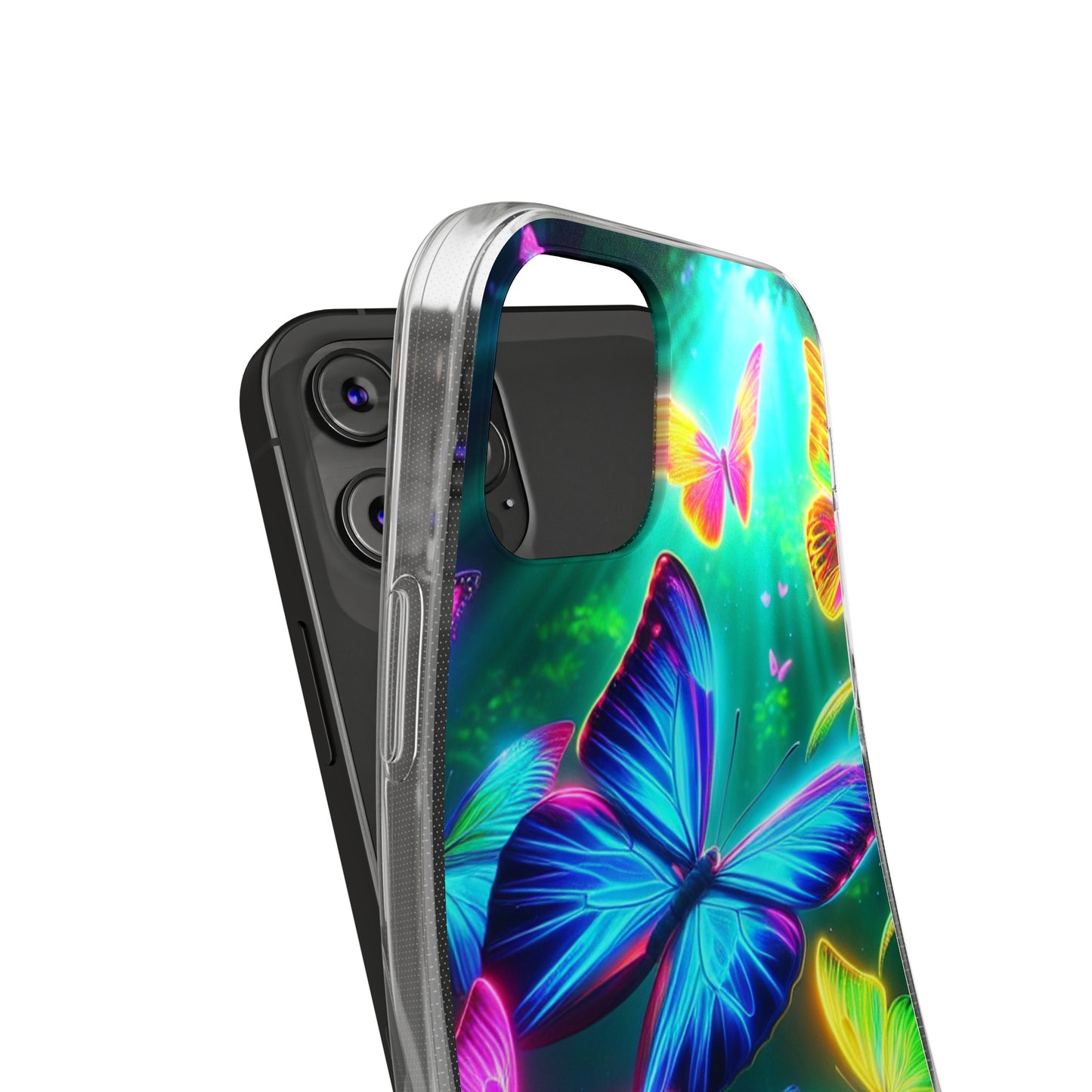 "Vivid Neon Flyaways" NEON Butterflies Art Polycarbonate Phone Case Samsung Galaxy s21 s22 Google Pixel 6 Iphone 11 12 13 14 Pro Max Mini Plus