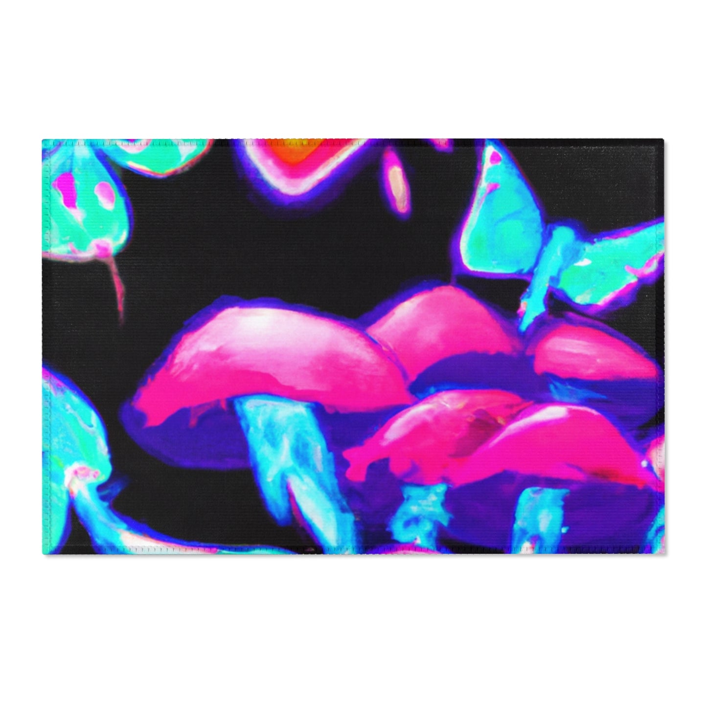 "Vibrant Neon Butterfly Fantasia" Butterflies & Mushrooms Area Rug