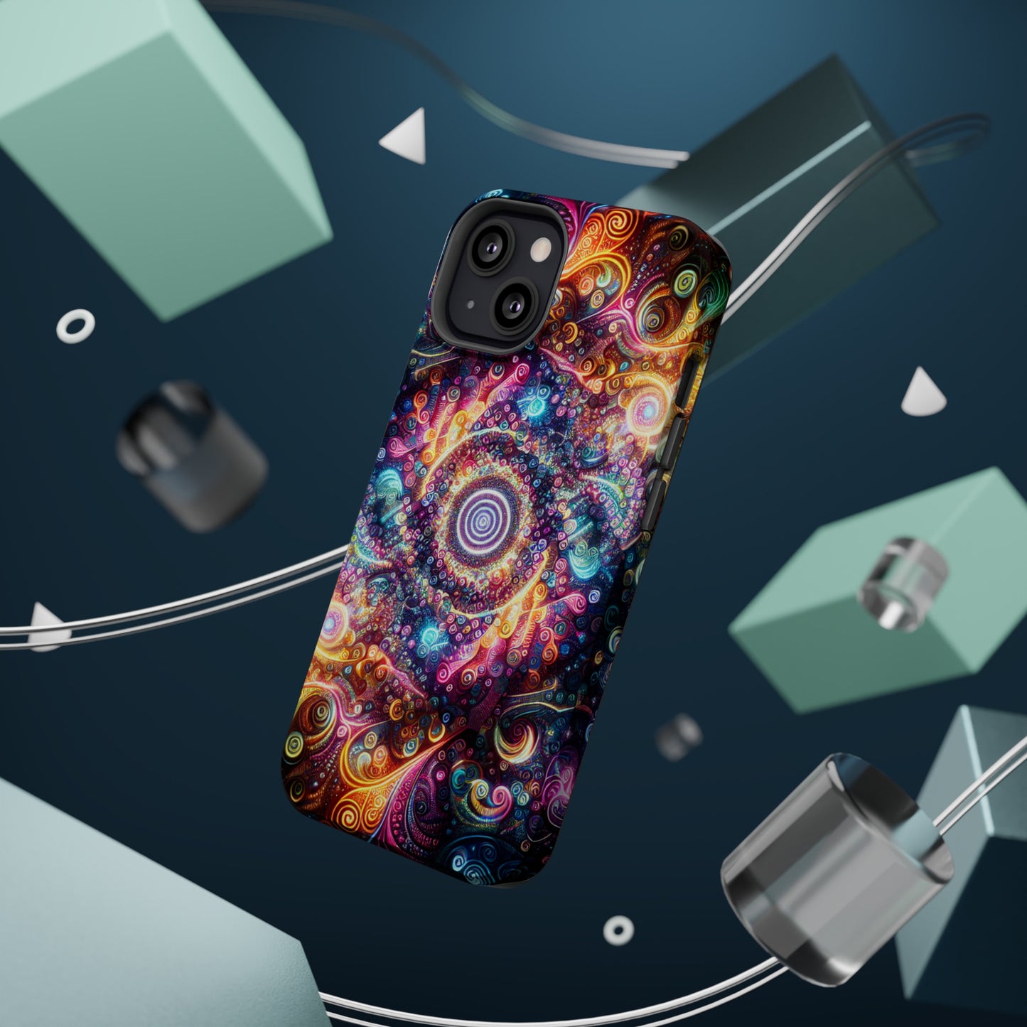 Cosmic Chromatic Mirage. Neon Trippy Infinity Patterns Premium Art Magsafe Magnet Tough IPhone 13 14 15 Pro Plus Max and Mini in Matte and Glossy Phone cases