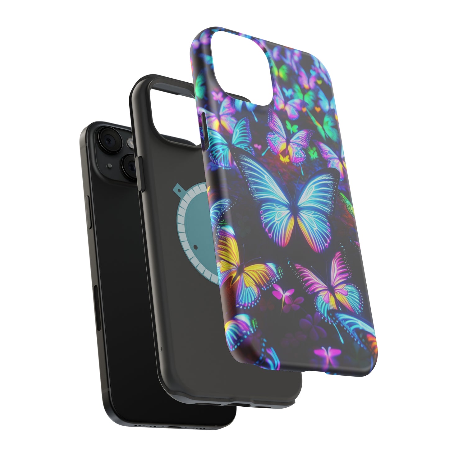 "Neon Butterflies in the Night Sky" Neon Butterflies Premium Art Magsafe Magnet Tough IPhone 13 14 15 Pro Plus Max and Mini in Matte and Glossy Phone cases