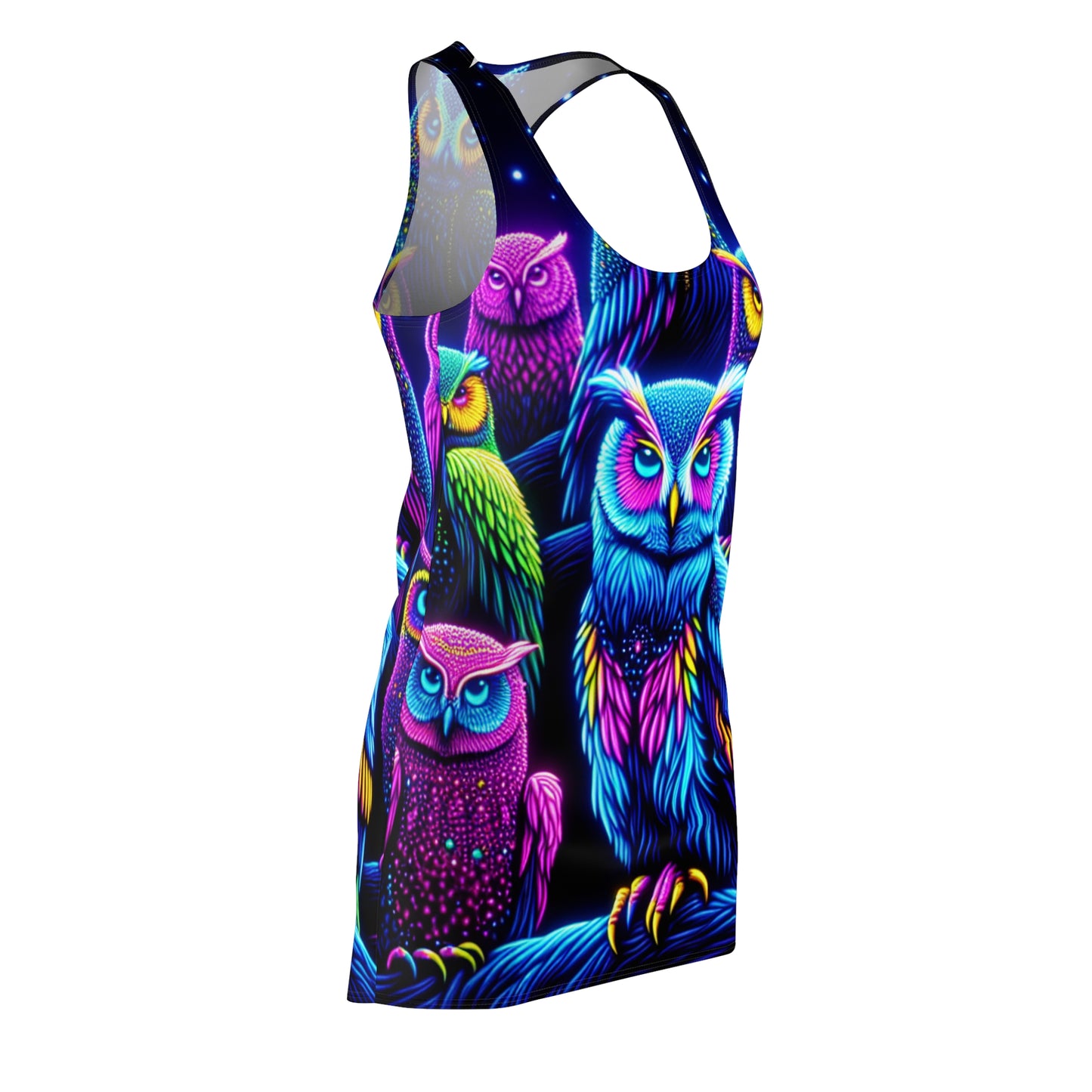 "Neon Nocturne" Neon Owls Racerback Dress