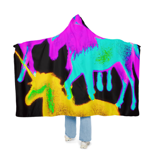 "Neon Dreamscape" - NEON Unicorns Art Hooded Snuggle Blanket