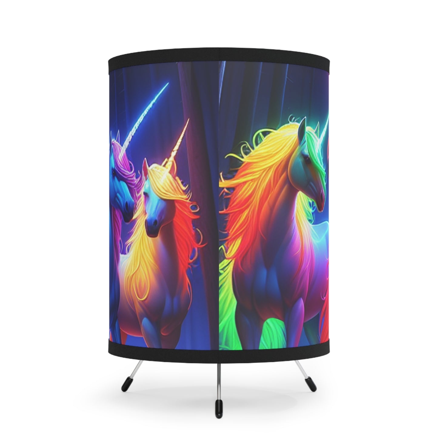 "Neon Unicorn Conclave" - NEON Unicorns Art Tripod Lamp