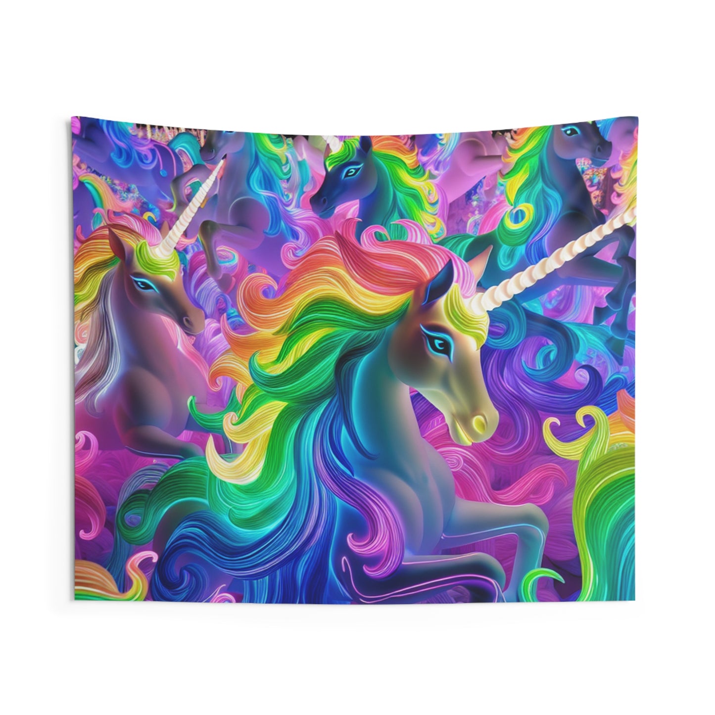Neon Rainbow Unicorn Parade NEON Unicorns Art Tapestry