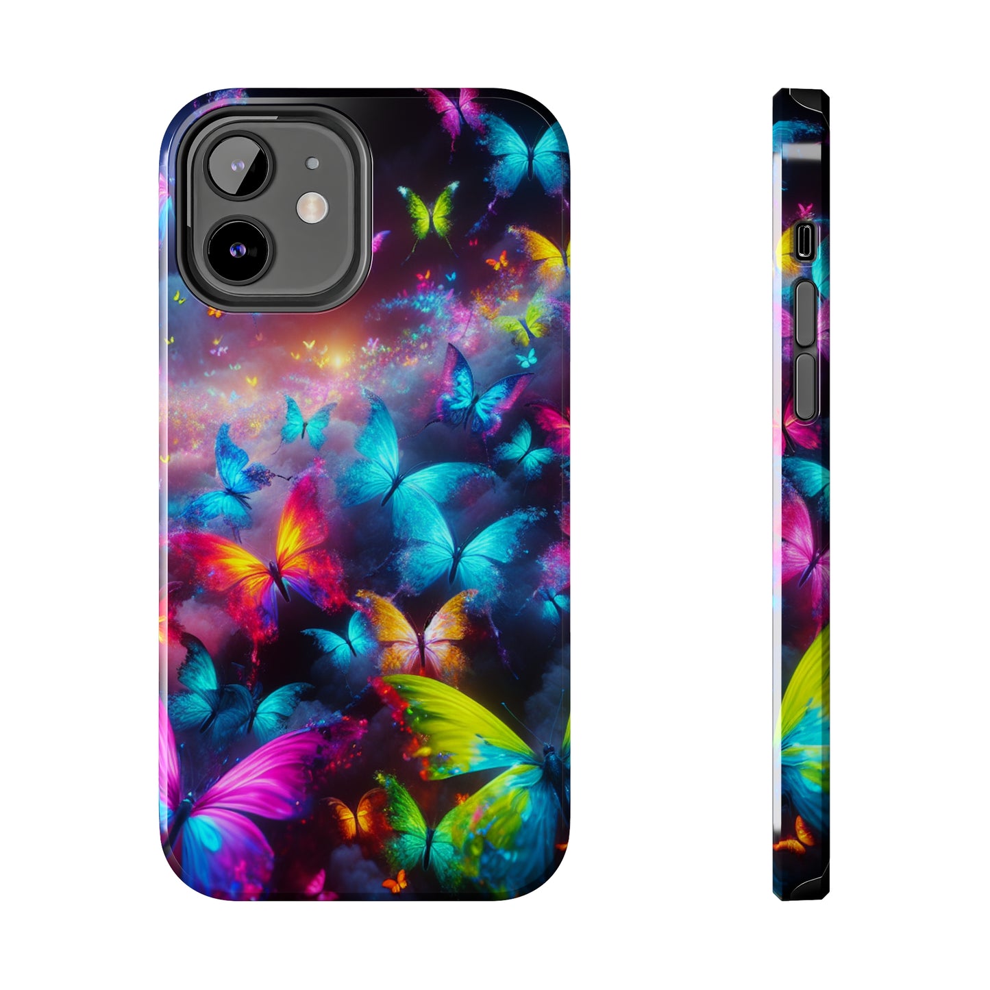 "Neon Flutterings" NEON Butterflies Tough Phone Case Iphone 7 8 9 10 11 12 13 14 SE X XR XS Pro Max Mini Plus