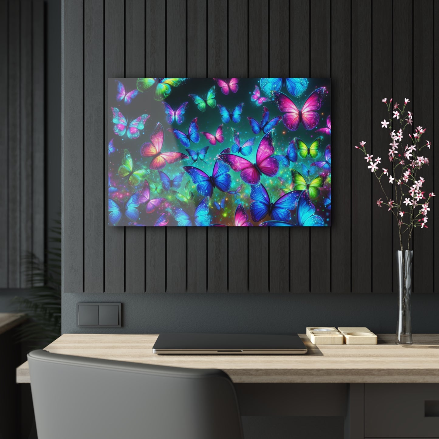"Glowing Prismatic Butterflies" NEON Butterflies Art 1/4" Glossy Acrylic Art
