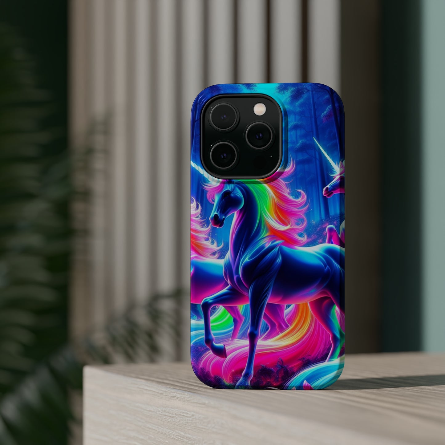 NeonNocturnals Neon Unicorns Premium Art Magsafe Magnet Tough IPhone 13 14 15 Pro Plus Max and Mini in Matte and Glossy Phone cases