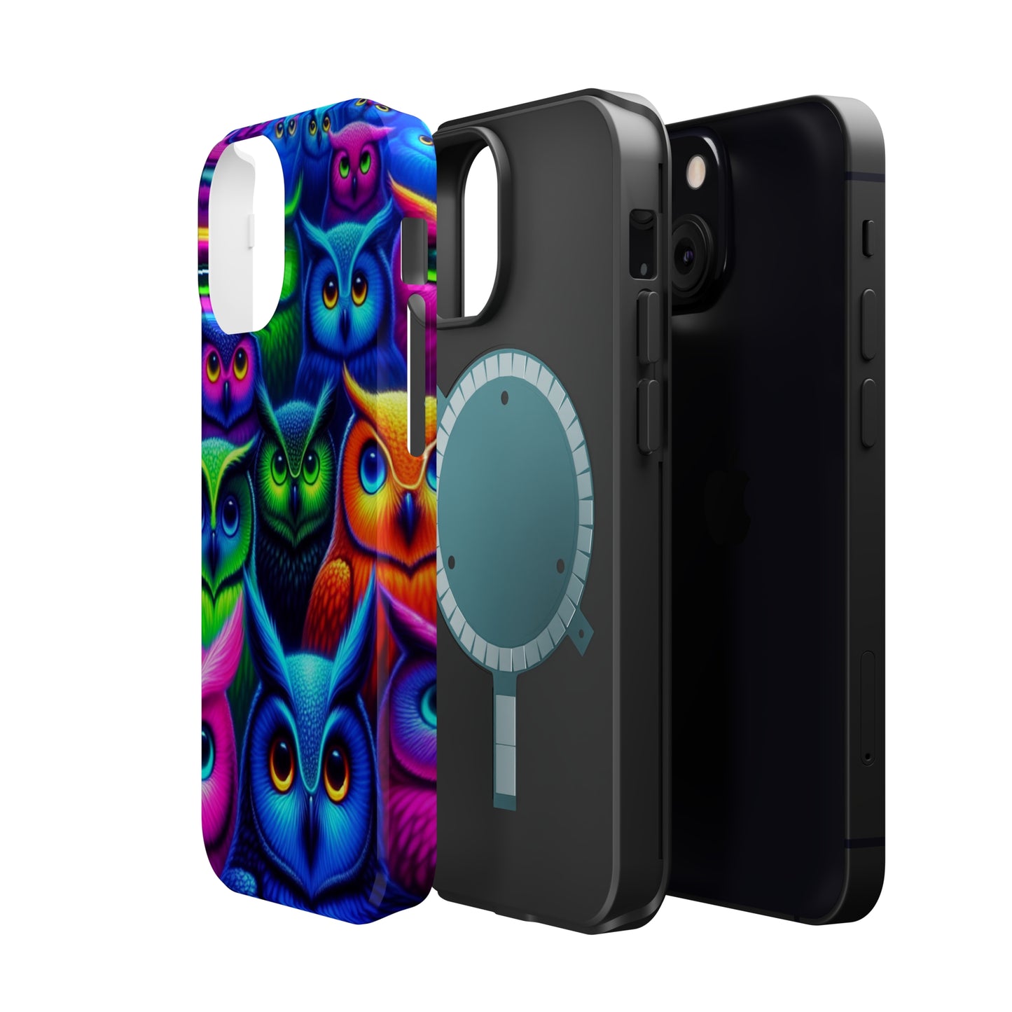 Neon Owlish Delight. Neon Owls Premium Art Magsafe Magnet Tough IPhone 13 14 15 Pro Plus Max and Mini in Matte and Glossy Phone cases