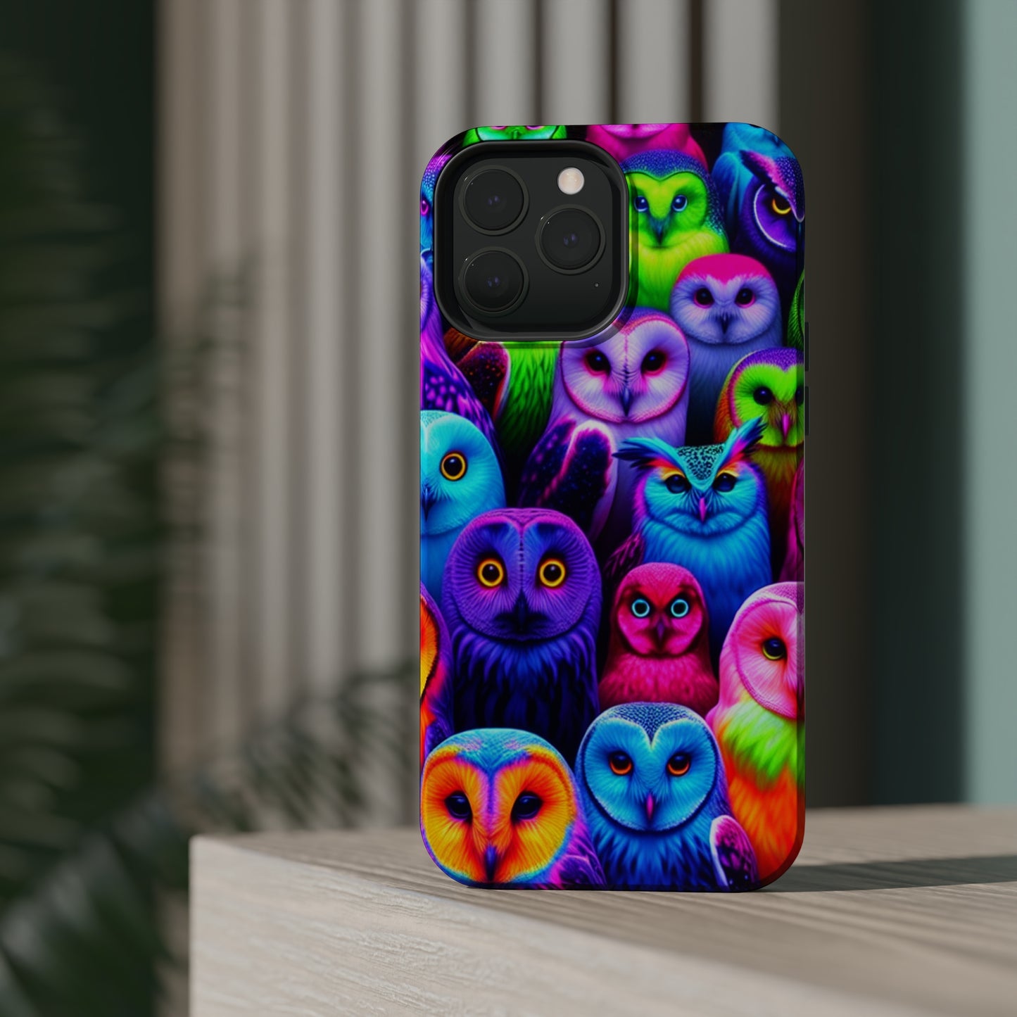 Vivid Nocturnal Neonatures Neon Owls Premium Art Magsafe Magnet Tough IPhone 13 14 15 Pro Plus Max and Mini in Matte and Glossy Phone cases