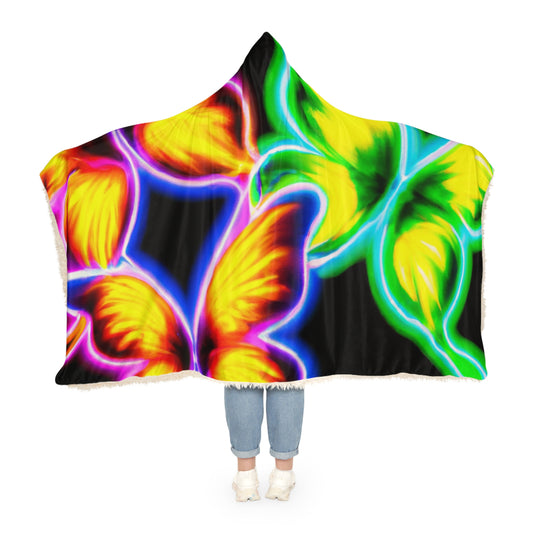 "The Glowing Constellation" - NEON Butterflies Art Hooded Snuggle Blanket