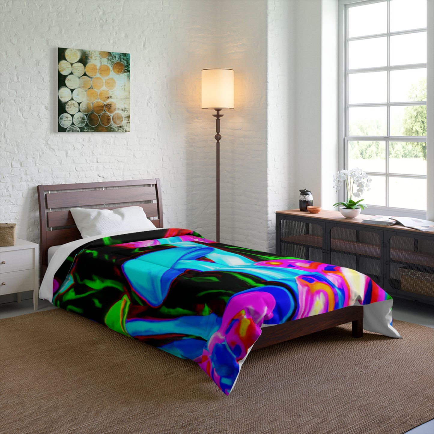 "Neon Butterflies and Mushrooms Mural" Butterflies & Mushrooms Comforter Blanket