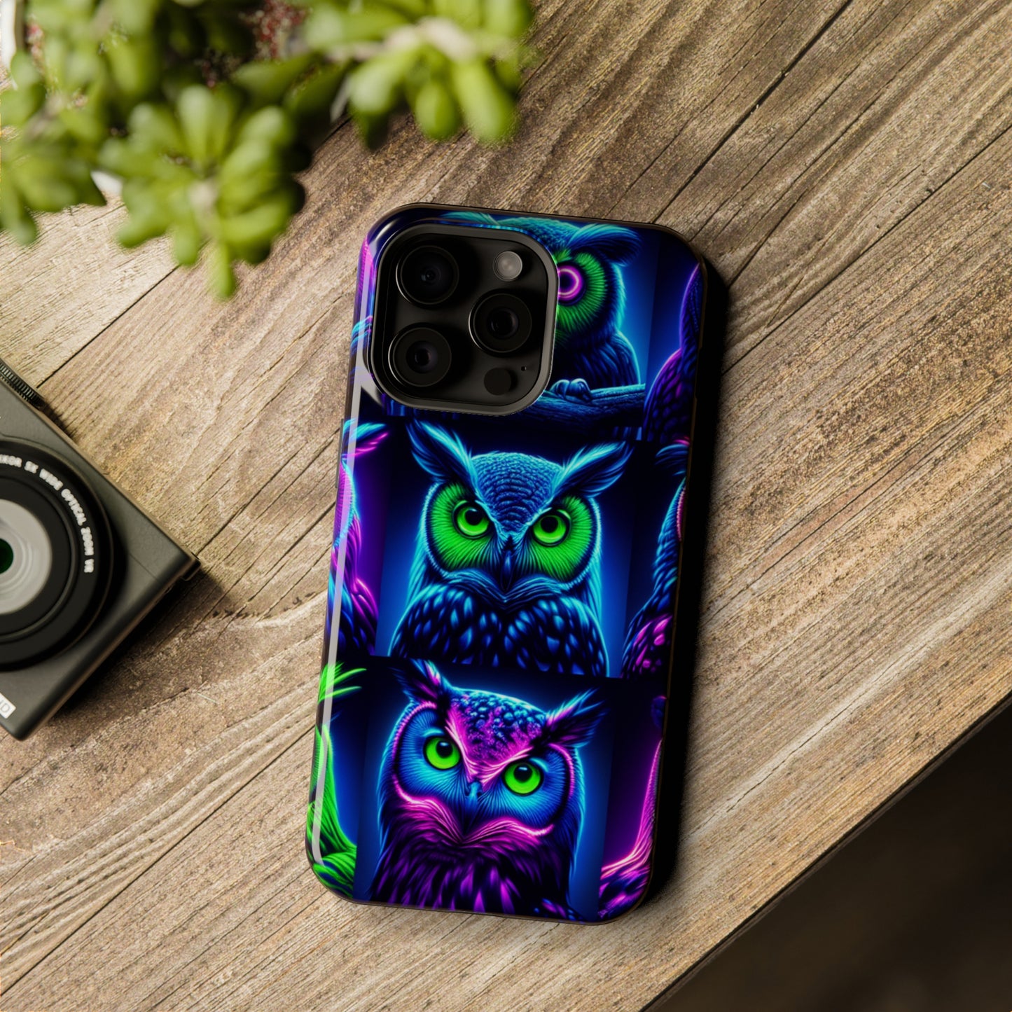 "Neon Nocturne" Neon Owls Premium Art Magsafe Magnet Tough IPhone 13 14 15 Pro Plus Max and Mini in Matte and Glossy Phone cases