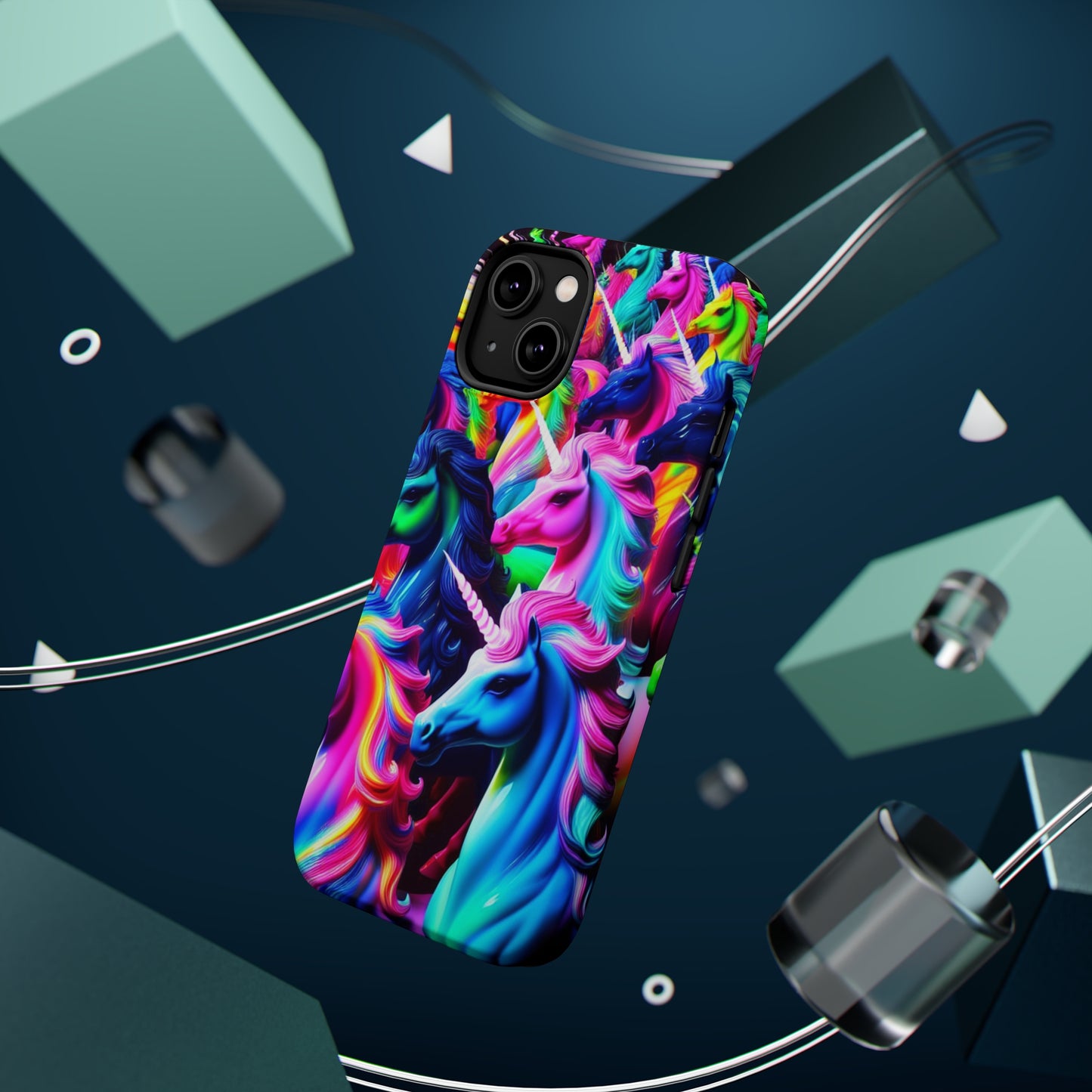 "Neon Illumination" Neon Unicorns Premium Art Magsafe Magnet Tough IPhone 13 14 15 Pro Plus Max and Mini in Matte and Glossy Phone cases