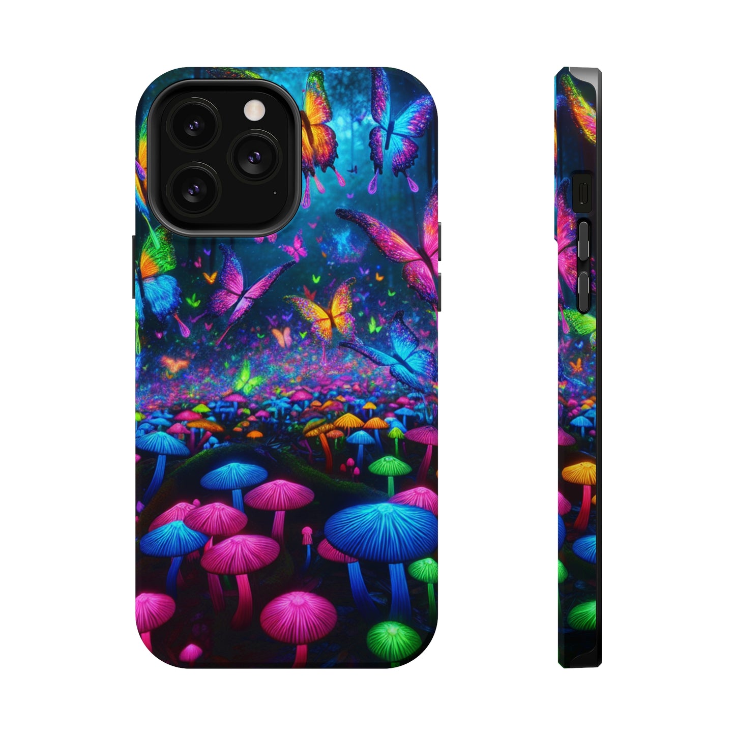 Neon Fruition Neon Butterflies and Mushrooms Premium Art Magsafe Magnet Tough IPhone 13 14 15 Pro Plus Max and Mini in Matte and Glossy Phone cases