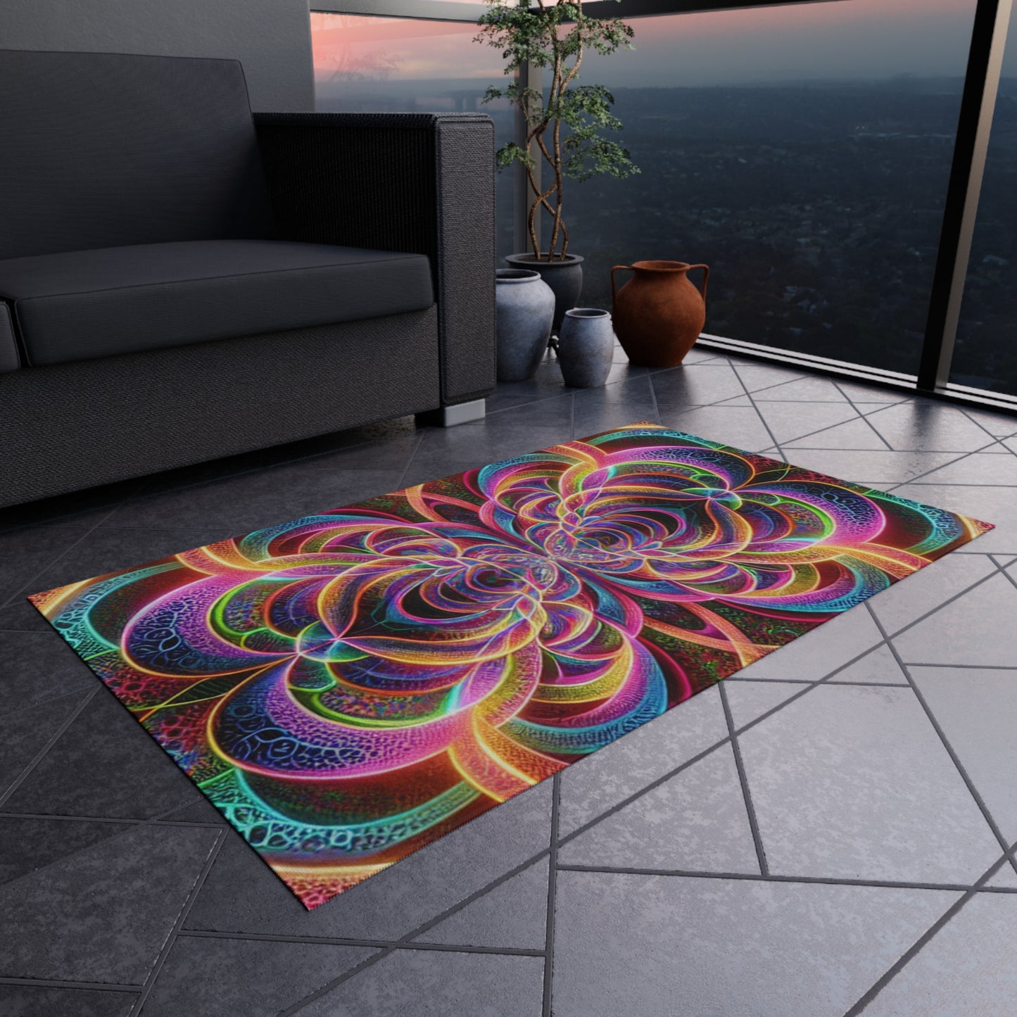 Neon Infinity Splatter-scape. Infinity Patterns Outdoor Rug