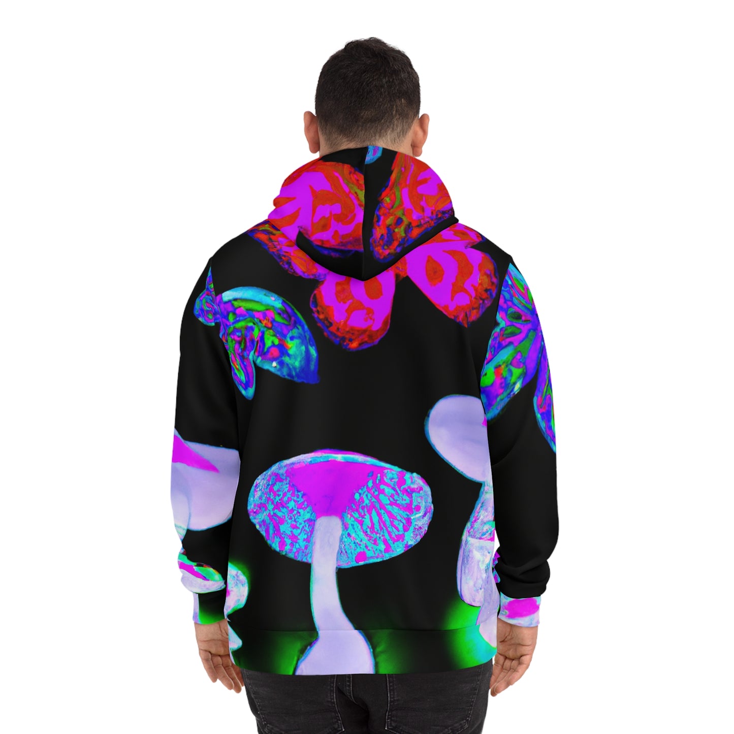 "Neon Fantasy Garden" - Butterflies & Mushrooms AOP Hoodie