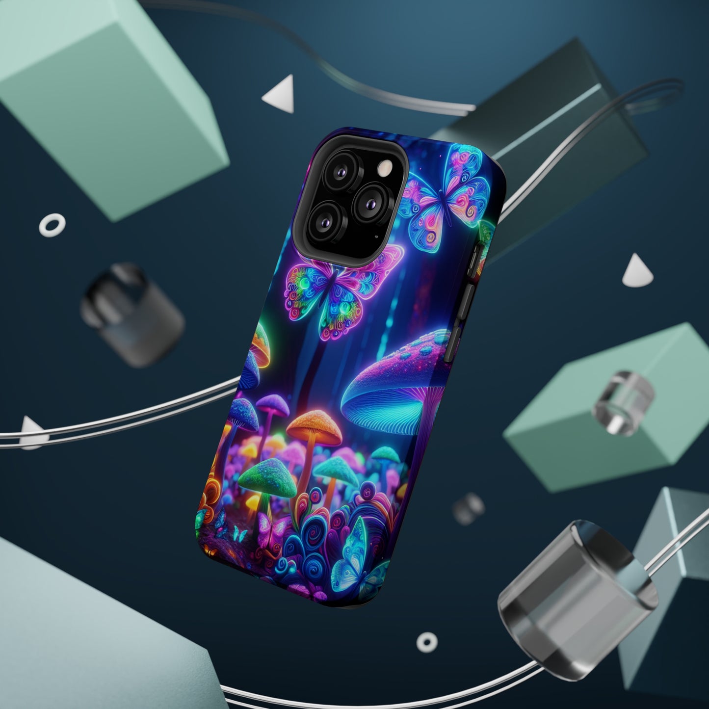 Neon Ecstasy. Neon Butterflies and Mushrooms Premium Art Magsafe Magnet Tough IPhone 13 14 15 Pro Plus Max and Mini in Matte and Glossy Phone cases