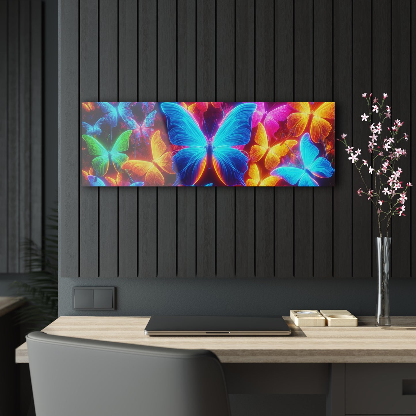 "Trail of Glowing Wings" NEON Butterflies Art 1/4" Glossy Acrylic Art